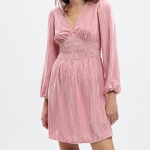 Gap velvet, pink smocked mini dress Y2K style size small​